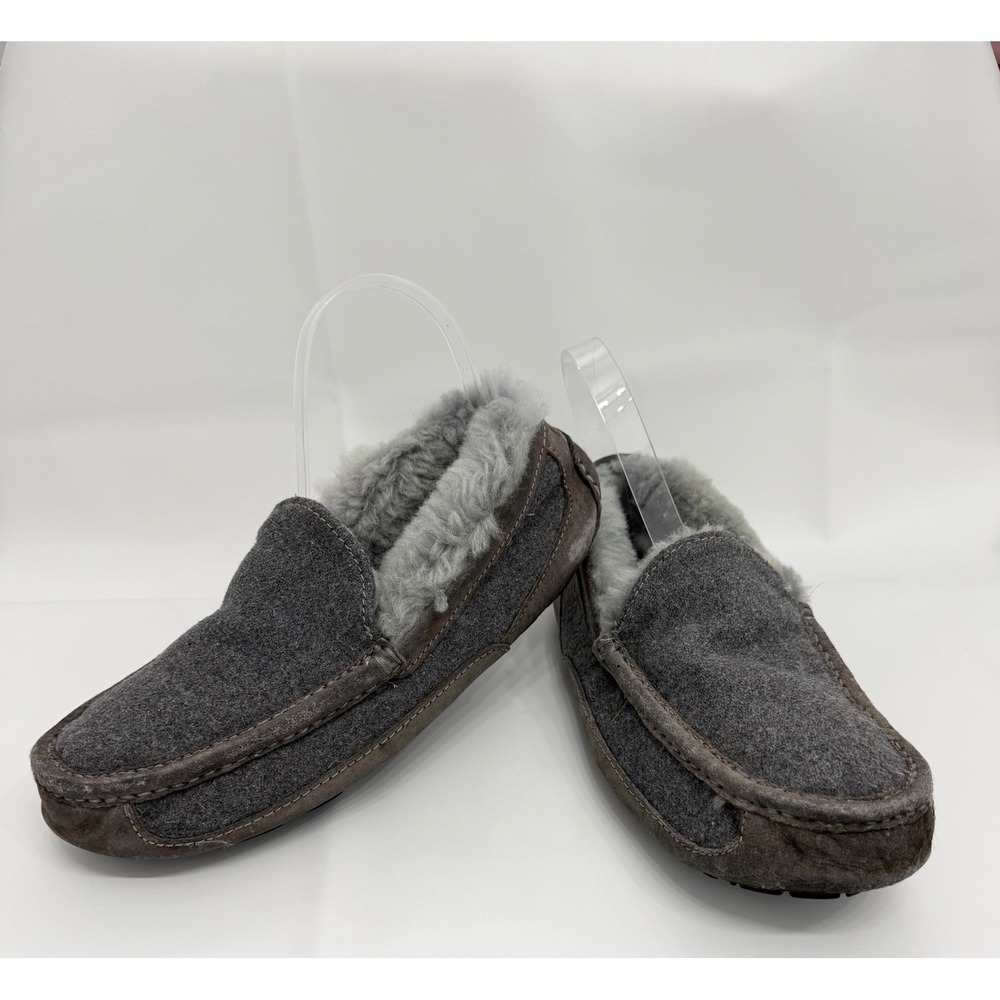 UGG Ascot Suede Gray Shearling Wool Lined Slippers Men's 1016593 Men's Size 8